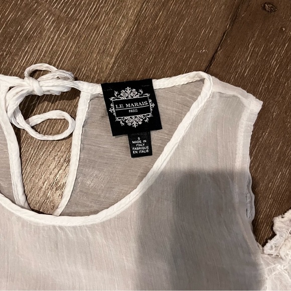 Le Marias Paris Women’s White Semi Sheer Feminine Short Sleeve Silk Top … - Picture 4 of 7